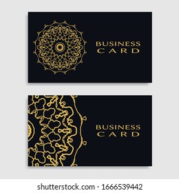 Business card templates set with isolated golden mandala element. Gold and black geometric ornament. Vector design for logo, icon, label, emblem for boutique, flower shop, interior, company symbol