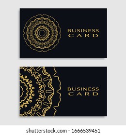 Business card templates set with isolated golden mandala element. Gold and black geometric ornament. Vector design for logo, icon, label, emblem for boutique, flower shop, interior, company symbol