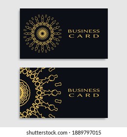 Business card templates set with isolated golden mandala element. Gold and black geometric ornament. Vector design for logo, icon, label, emblem for boutique, flower shop, interior, company symbol