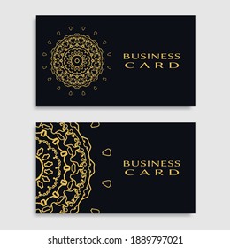 Business card templates set with isolated golden mandala element. Gold and black geometric ornament. Vector design for logo, icon, label, emblem for boutique, flower shop, interior, company symbol