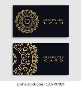 Business card templates set with isolated golden mandala element. Gold and black geometric ornament. Vector design for logo, icon, label, emblem for boutique, flower shop, interior, company symbol