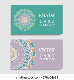 Business card templates set with isolated mandala element, colored floral geometric ornament. Vector design for logo, icon, label, emblem for boutique, flower shop, interior, company symbol