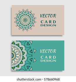 Business card templates set with isolated mandala element, colored floral geometric ornament. Vector design for logo, icon, label, emblem for boutique, flower shop, interior, company symbol