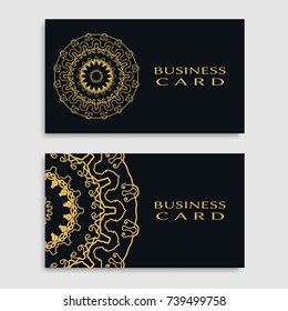 Business card templates set with isolated golden mandala element. Gold and black  geometric ornament. Vector design for logo, icon, label, emblem for boutique, flower shop, interior, company symbol