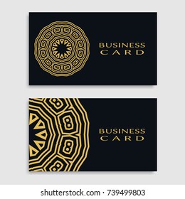 Business card templates set with isolated golden mandala element. Gold and black  geometric ornament. Vector design for logo, icon, label, emblem for boutique, flower shop, interior, company symbol