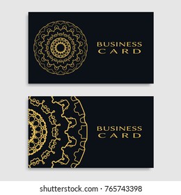Business card templates set with isolated golden mandala element. Gold and black geometric ornament. Vector design for logo, icon, label, emblem for boutique, flower shop, interior, company symbol