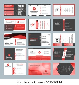 Business card templates. Stationery design vector set. Red and black colors. Flat style vector illustration