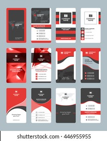 Business card templates. Stationery design vector set. Red and black colors. Vertical business cards. Flat style vector illustration