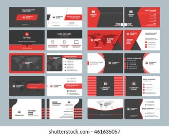 Business card templates. Stationery design vector set. Red and black colors. Flat style vector illustration