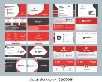 Business card templates. Stationery design vector set. Red and black colors. Flat style vector illustration