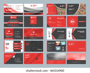 Business card templates. Stationery design vector set. Red and black colors. Flat style vector illustration