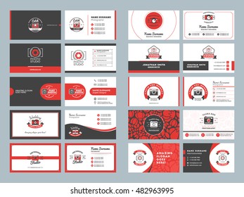 Business card templates. Stationery design vector set. Red and black colors. Flat style vector illustration