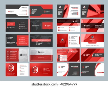 Business card templates. Stationery design vector set. Red and black colors. Flat style vector illustration