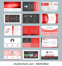 Business card templates. Stationery design vector set. Red and black colors. Flat style vector illustration