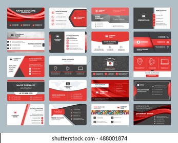 Business card templates. Stationery design vector set. Red and black colors. Flat style vector illustration