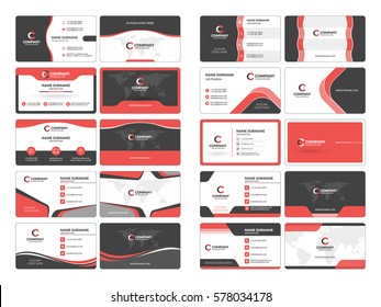 Business card templates. Stationery design vector set. Red and black colors. Flat style vector illustration