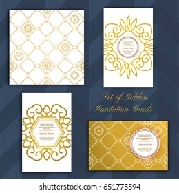 Business card templates. White and Golden colors. Classic style vector illustration