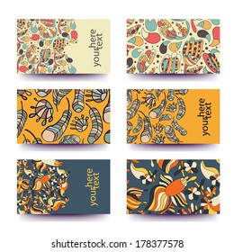 Business card template.Vector set banners.Banners for business cards, labels, tags. Unique design and interesting solutions. Hand drawn illustration and place for your text.