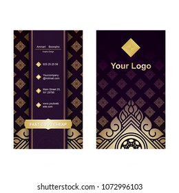 Business card Thai Pattern luxury black gold purple for print