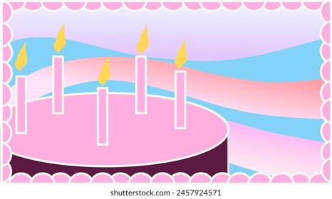 A business card for those who arrange holidays and bake cakes to order. Vector illustration business card for inserting your number and name. On a business card delicately opened cake with candles