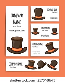 Business card with a top hats. Cartoon style. Vector illustration