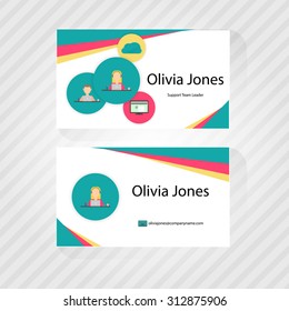 Business card with trendy flat design of icons. Front and back of business cards.