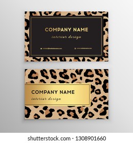 Business card trendy leopard pattern. Wild animals business card.