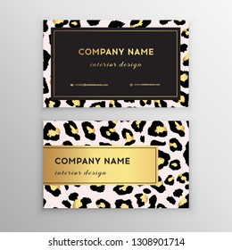 Business card trendy leopard pattern. Wild animals business card.