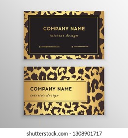 Business card trendy leopard pattern. Wild animals business card.