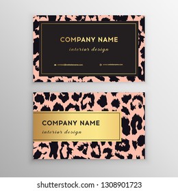 Business card trendy leopard pattern. Wild animals business card.