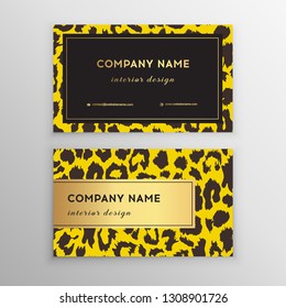 Business card trendy leopard pattern. Wild animals business card.