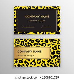 Business card trendy leopard pattern. Wild animals business card.