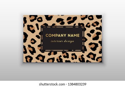 Business card trendy leopard pattern. Wild animals business card.