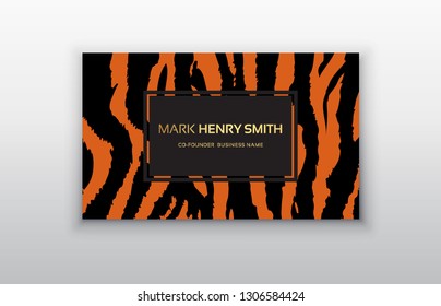 Business card trendy zebra and tiger pattern. 