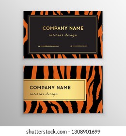 Business card trendy zebra and tiger pattern. 