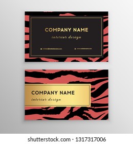 Business card trendy zebra and tiger pattern. 
