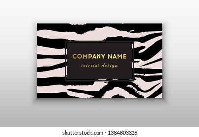 Business card trendy zebra and tiger pattern. 