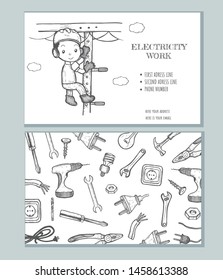 Business card two sides. Tools for installation work. Vector graphics. Figure cast. sketch