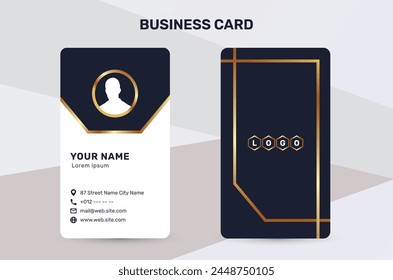 The business card uses a golden color accent to give a sense of luxury and premium quality. With a dark and white background, it has a simple and modern design that suits the corporate identity style