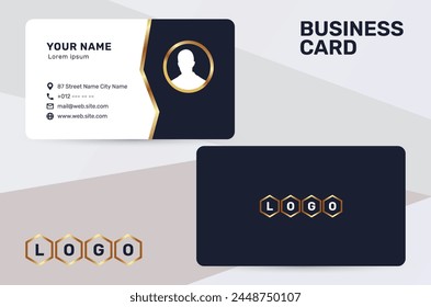 The business card uses a golden color accent to give a sense of luxury and premium quality. With a dark and white background, it has a simple and modern design that suits the corporate identity style