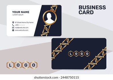 The business card uses a golden color accent to give a sense of luxury and premium quality. With a dark and white background, it has a simple and modern design that suits the corporate identity style