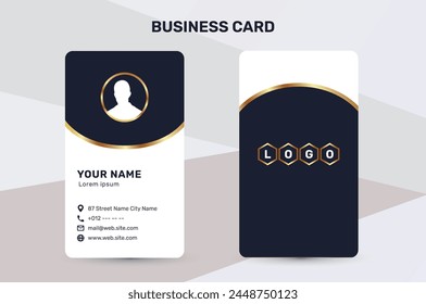 The business card uses a golden color accent to give a sense of luxury and premium quality. With a dark and white background, it has a simple and modern design that suits the corporate identity style