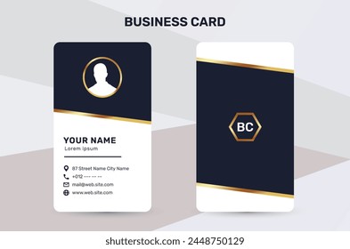 The business card uses a golden color accent to give a sense of luxury and premium quality. With a dark and white background, it has a simple and modern design that suits the corporate identity style