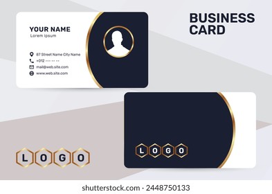 The business card uses a golden color accent to give a sense of luxury and premium quality. With a dark and white background, it has a simple and modern design that suits the corporate identity style