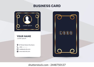 The business card uses a golden color accent to give a sense of luxury and premium quality. With a dark and white background, it has a simple and modern design that suits the corporate identity style