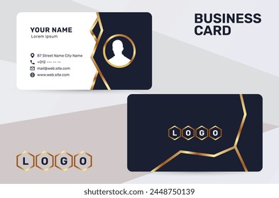 The business card uses a golden color accent to give a sense of luxury and premium quality. With a dark and white background, it has a simple and modern design that suits the corporate identity style