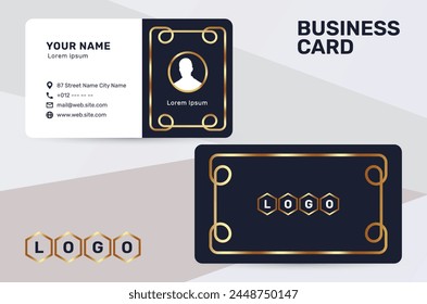 The business card uses a golden color accent to give a sense of luxury and premium quality. With a dark and white background, it has a simple and modern design that suits the corporate identity style