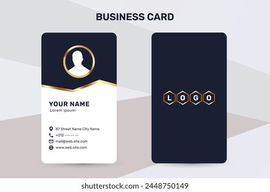 The business card uses a golden color accent to give a sense of luxury and premium quality. With a dark and white background, it has a simple and modern design that suits the corporate identity style