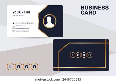 The business card uses a golden color accent to give a sense of luxury and premium quality. With a dark and white background, it has a simple and modern design that suits the corporate identity style