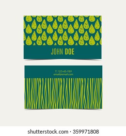 Business card vector background.  Trend green flash color. Hand drawn style.